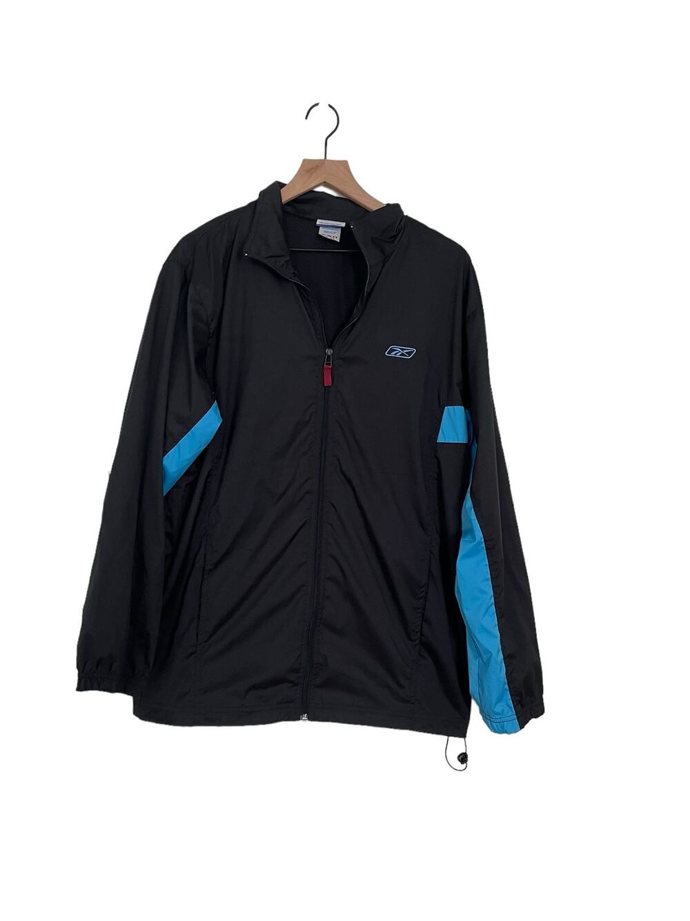 Reebok Mens Blue and Black Colorblock Lightweight Jacket Windbreaker Size Medium